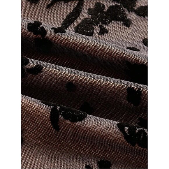 Women's Floral Mesh Cowl Neck Cami Top Mesh Cropped Spaghetti Straps - Picture 5 of 5